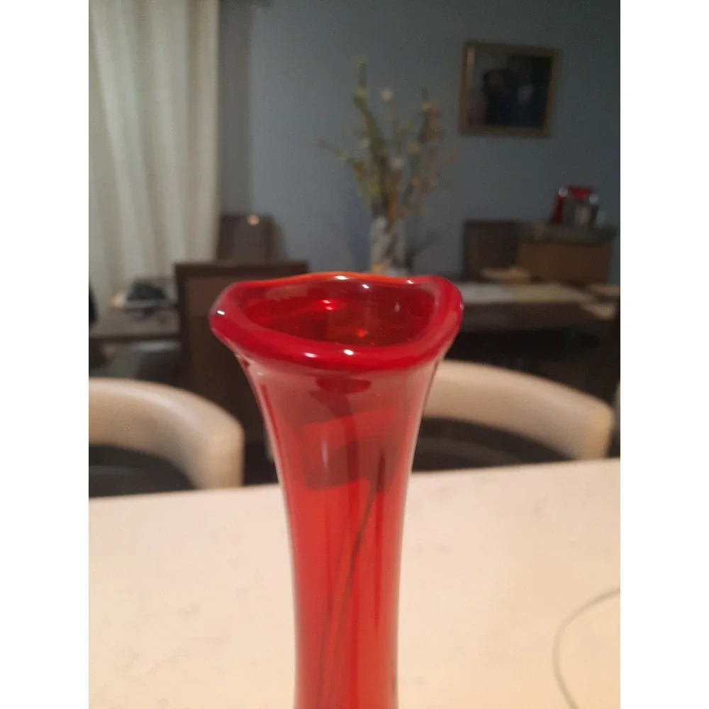 Pier 1 Red Glass Vase With Swirls 14